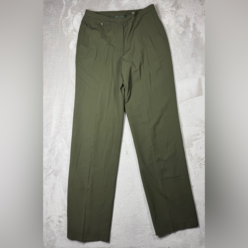 Lauren Ralph Lauren Women’s Wool Blend Green High Rise Straight Leg Pants 6